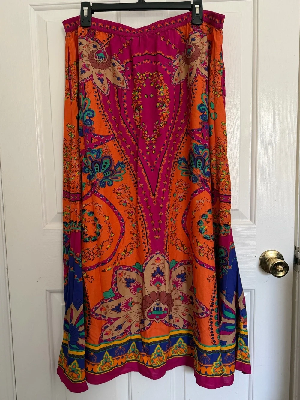 NWOT Soft Surroundings Orange & Magenta Paisley Print Maxi Skirt size large